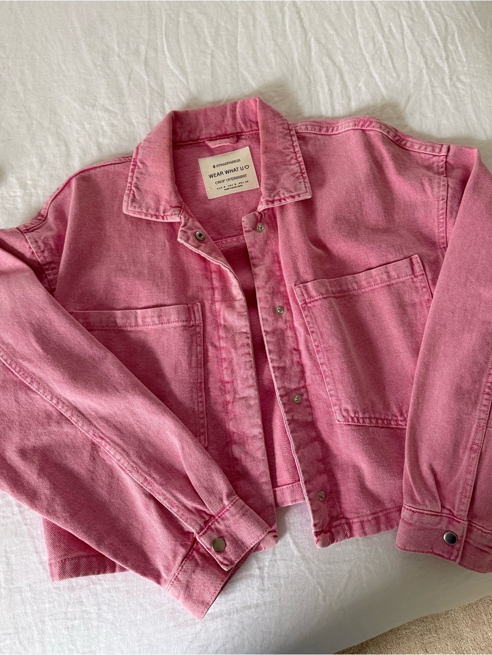 Pink Crop Denim Overshirt